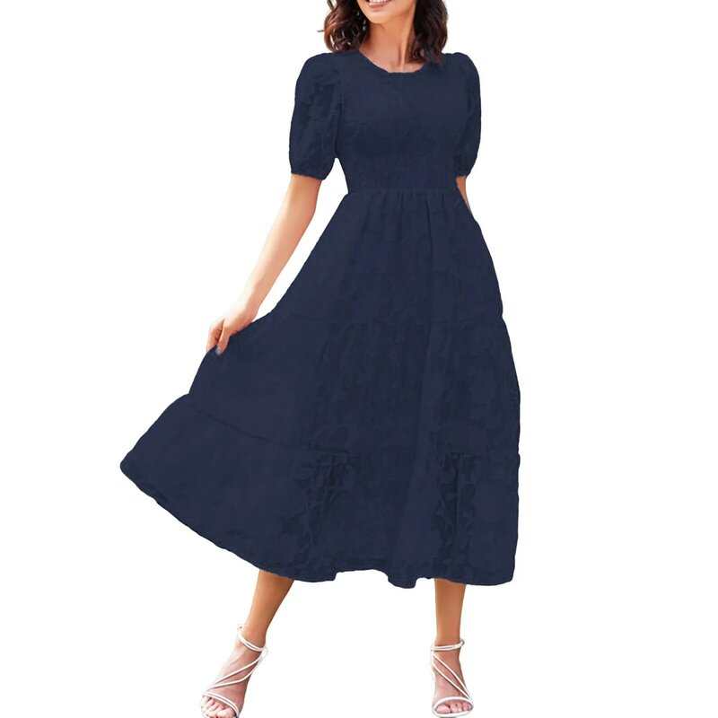 فستان زهري بطبقات غير رسمية للنساء ، أحادي اللون ، فساتين صغيرة مع جيوب ، صيف