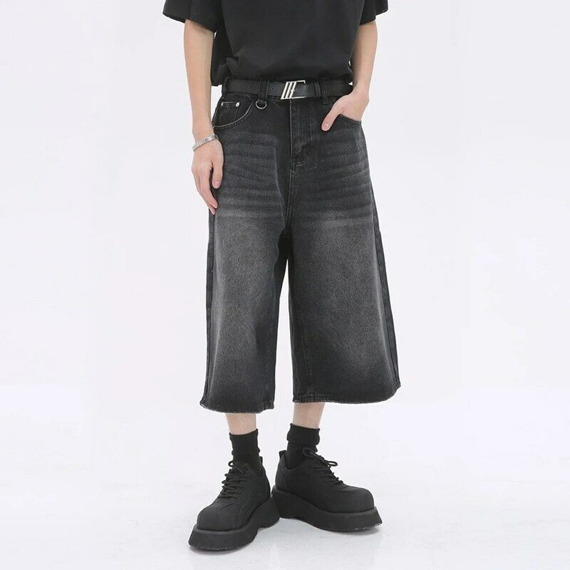 Джинсовые шорты унисекс, винтажные Капри с широкими штанинами, с завышенной талией, свободные короткие джинсы в стиле ретро, большие размеры 5XL, на лето
