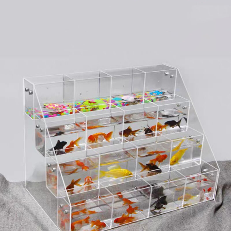 Tangki Ikan Betta Bening Akrilik Transparan Desain Merobohkan DIY 2,3, Akuarium 4 Lapis dengan Setelan Kotak Ikan Spektakuler Kecil