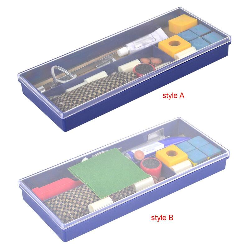 Kit de herramientas de reparación de billar, lijadora de punta con caja de almacenamiento, piezas de reparación de tacos de billar