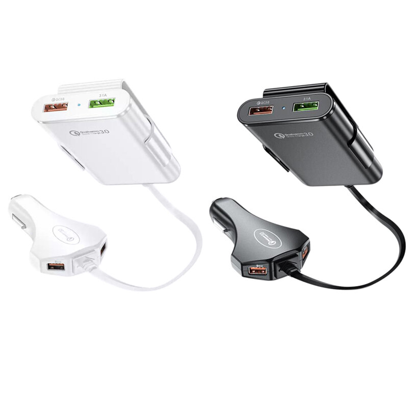 USBカーチャージャー,ケーブル付き充電器,高速充電,フロントおよびリア,フラッシュ充電,4ポート,qc3.0,12
