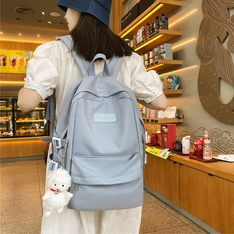 Водонепроницаемый женский рюкзак, модные однотонные нейлоновые школьные ранцы, вместительные студенческие рюкзаки