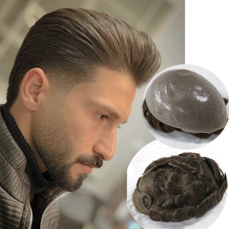 2024 New Human Hair Men Toupees Platinum Blonde Europen Full PU Pieces Super Durable Thin Skin System V Loop Microskin Wig