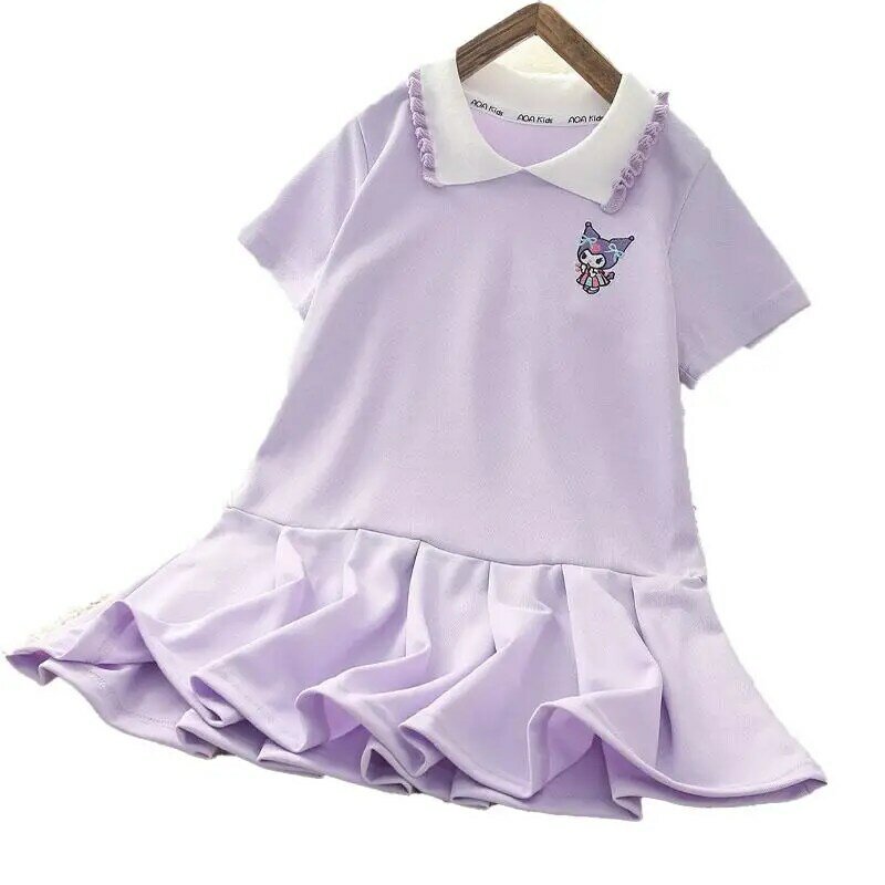 Платье для девочек с аниме Sanrios Kawaii My Melody Kuromi, Детские Юбки принцессы с короткими рукавами, милая плиссированная юбка в стиле преппи, летняя детская одежда