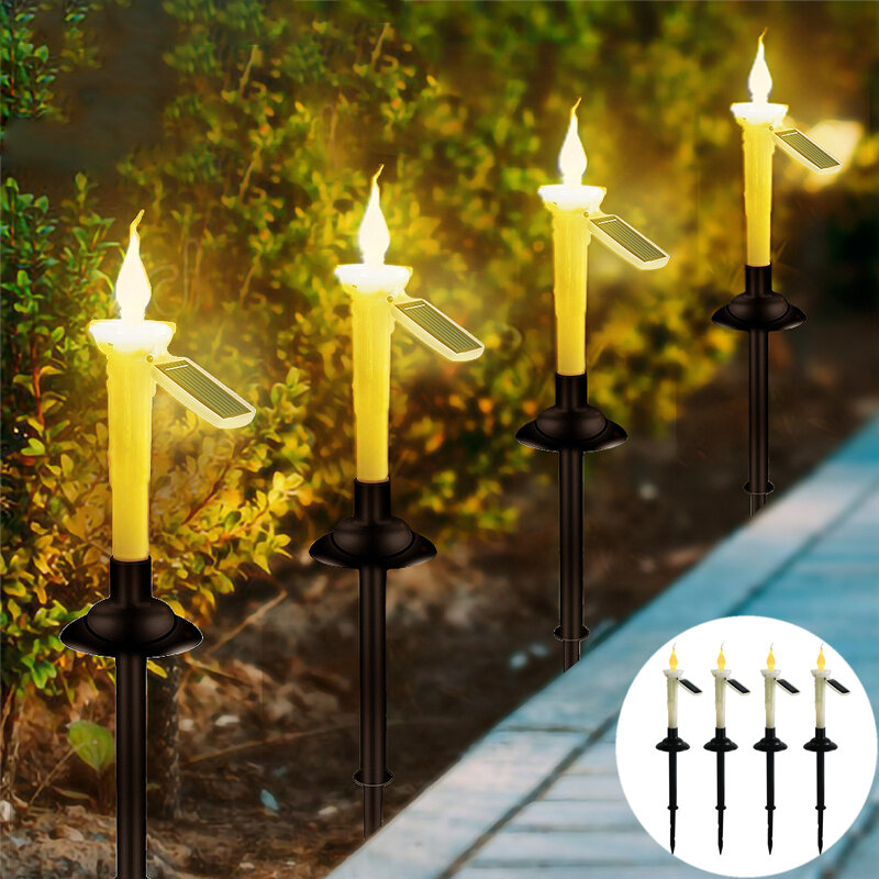 4/2PCS LED 태양 촛불 듀얼 목적 빛 긴 촛불 촛대 야외 방수 정원 잔디 장식 조명