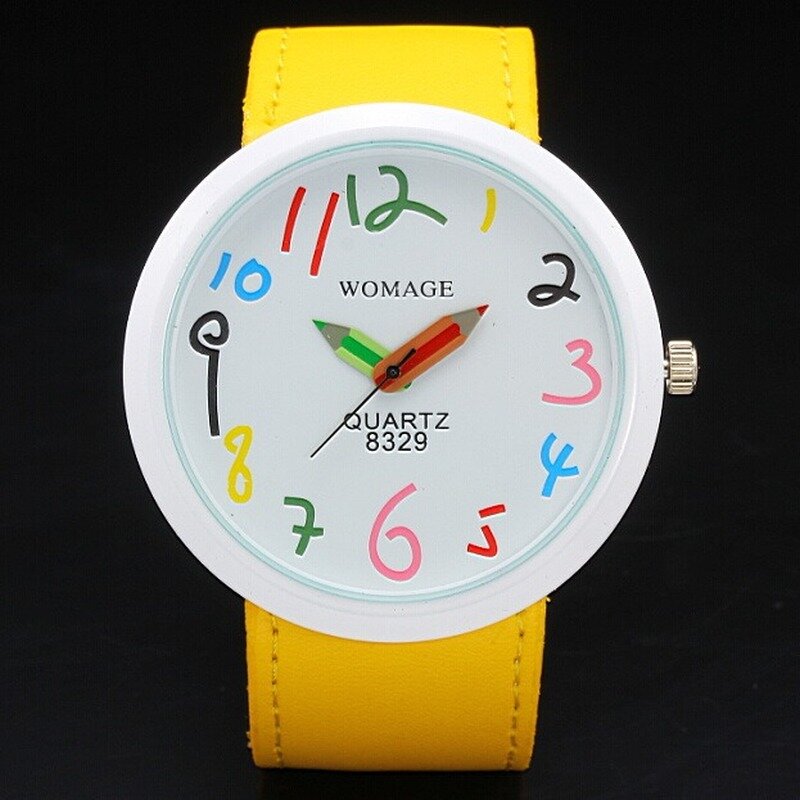 Reloj de pulsera de cuarzo con correa de cuero para Mujer, accesorio de pulsera con diseño de lápiz y aguja, a la moda, con número grande, informal, 2023