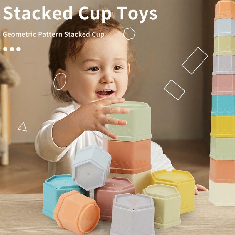 Cangkir susun untuk anak-anak 10 buah mainan susun interaktif cangkir bersarang lucu mainan pendidikan unik hadiah liburan untuk warna