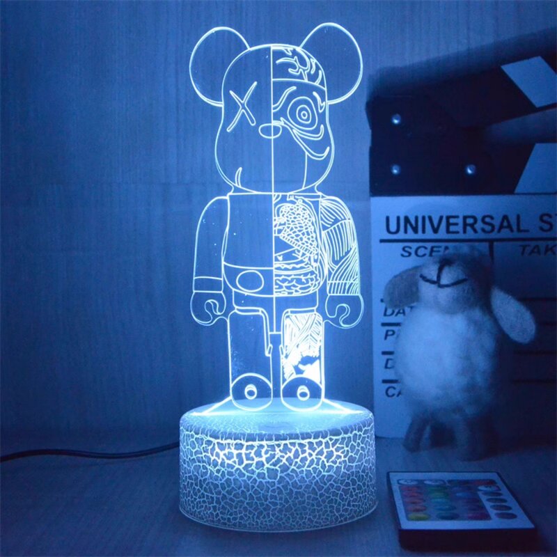 3D Night Light Acrylic Bear Nightlight Decor Lamp Violent for Girly Gifts Bedroom Eye Protection Lamp Atmosphere Table Light