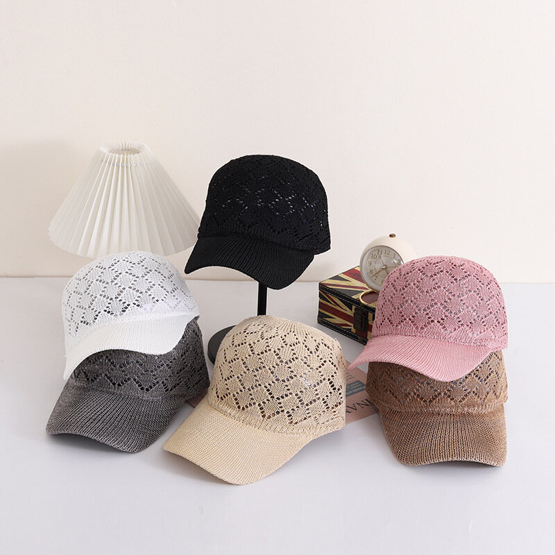 หมวกเบสบอลแบบกลวงของผู้หญิงสำหรับฤดูร้อนหมวกถักระบายอากาศได้หมวก Topi jala วันหยุดปรับได้หมวกบังแดด