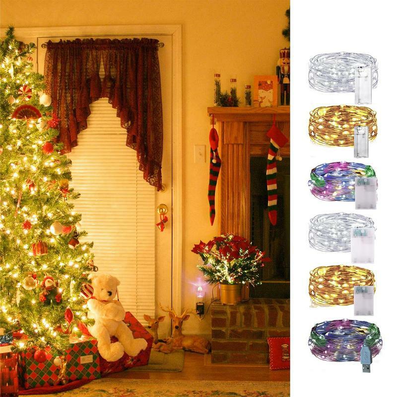 Сказочные огни, светодиодная Рождественская гирлянда из медной проволоки, украшение для дома и спальни, светодиодная лампа из бисера, питание от батарейки