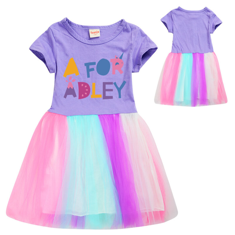 A untuk ADLEY pakaian gaun anak-anak untuk anak perempuan musim panas lengan pendek gaun berputar anak-anak pesta ulang tahun renda jala putri Vestido