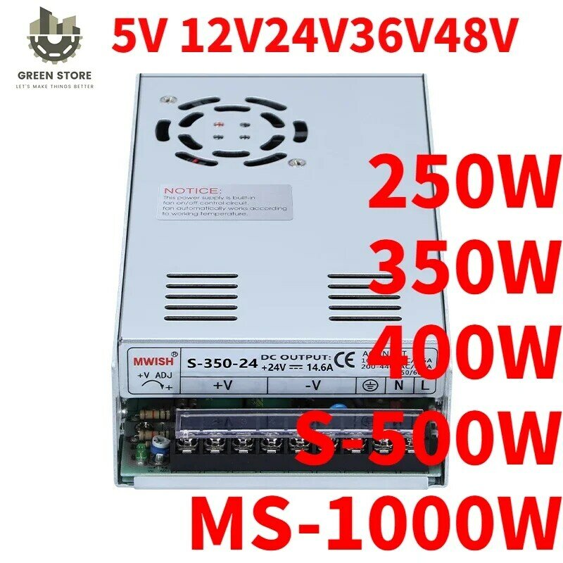 Switched-Mode Power Supply, 350W, 400W, 500W, 600W, 12V, 24V, 36V, 48, 220 to 5 DC, 20A