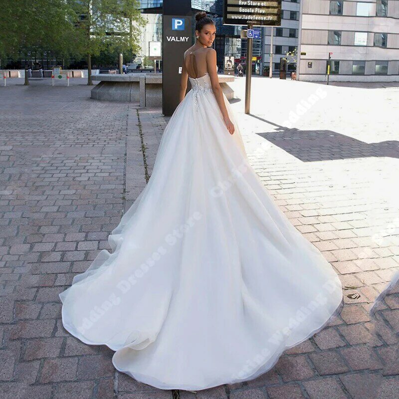 Gaun pernikahan Satin lengan Puff putih murni gaun pengantin A-line bahu terbuka seksi gaun pengantin gaya sederhana baru gaun Kereta