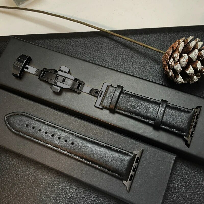 Kulit asli untuk jam tangan Apple, tali jam 45mm 41mm 44mm 40mm 42mm 38mm 49mm gelang correa iwatch Seri 7 5 SE 6 8 9 ultra 2