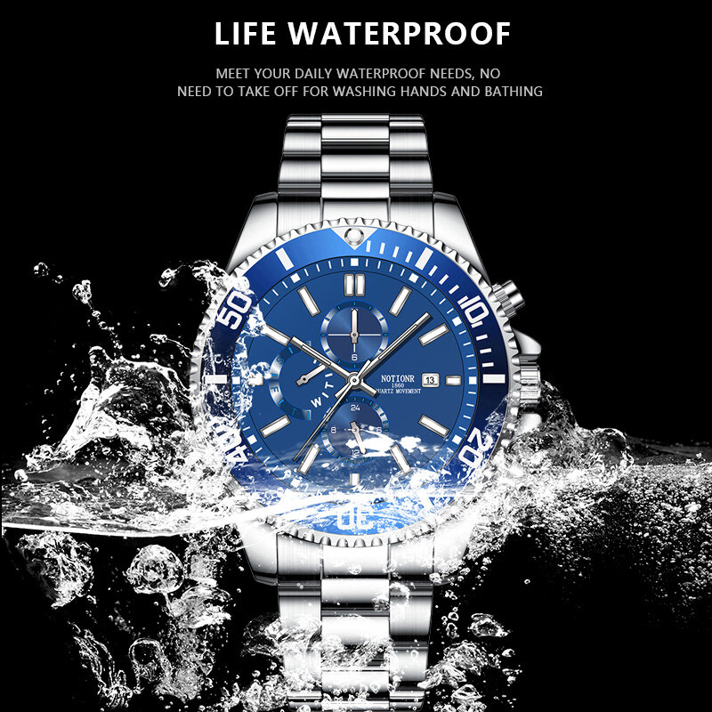 NOTIONR Luxury Fashion Mens Green Watches Men Business Waterproof Date Quartz Watch Man Casual Luminous Clock montre homme