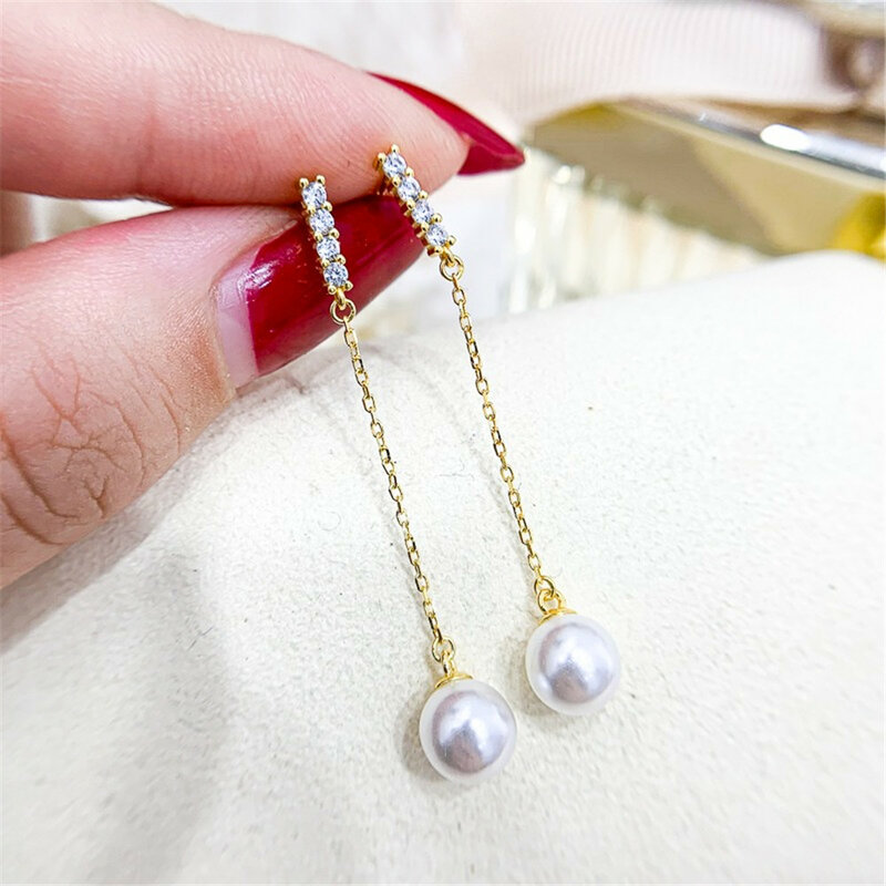 DIY Pearl Accessories S925 Sterling Silver Earrings Empty Gold Silver Earrings Fit 7-13mm Round E324
