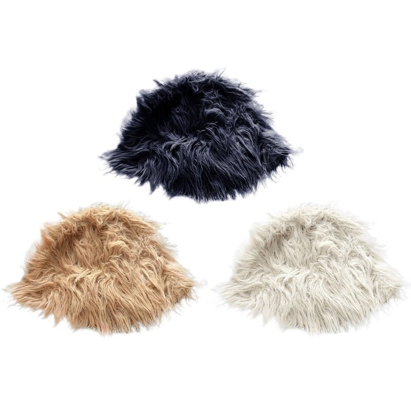 ฤดูหนาว Handmade Faux Furs Solid หมวกสตรีหมวกชาวประมง Vintage