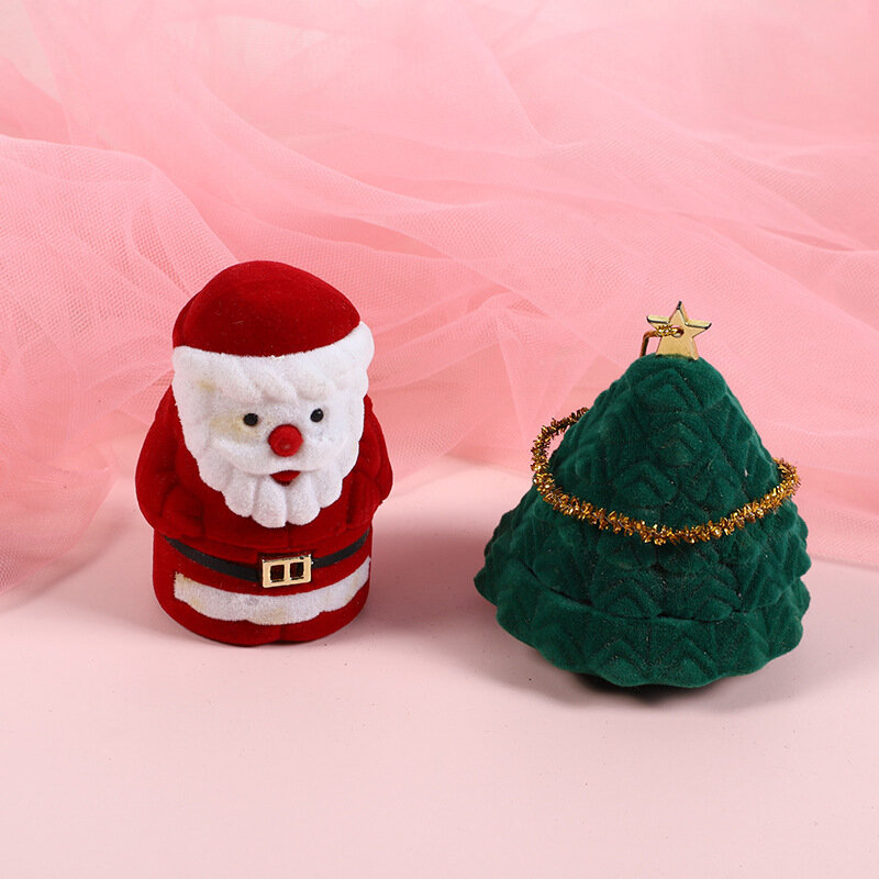 Christmas Velvet Jewelry Box Xmas Tree Santa Claus Birthday Gift Box for Earrings Necklace Ring Storage Jewelry Organizer Box