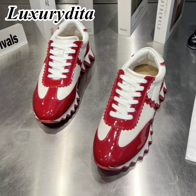 Luxueuze Designer Heren Casual Sneakers Echt Lederen Rode Zool Luxe Dames Tennisschoenen 35-47 Mode Unisex Loafers Hj1250