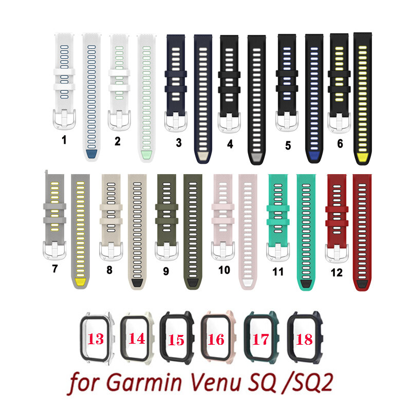 Tali silikon sarung pelindung layar kaca temper, untuk Aksesori pengganti tali jam tangan Garmin Venu Sq 2