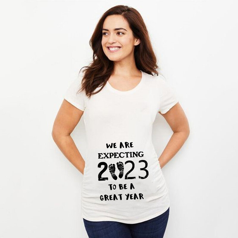 T-shirt d'annonce de grossesse imprimé pour bébé, vêtements de grossesse, vêtements de colonne vertébrale, chargement, nouveau, été, 2023
