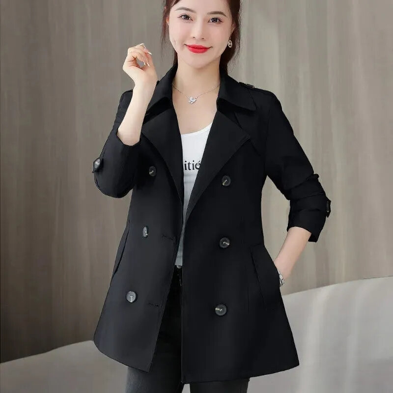 2024 nowy krótki płaszcz wiatrówka damski wiosenny jesienny trencz koreański krótki damski jednolity płaszcz damski dwurzędowy znosić