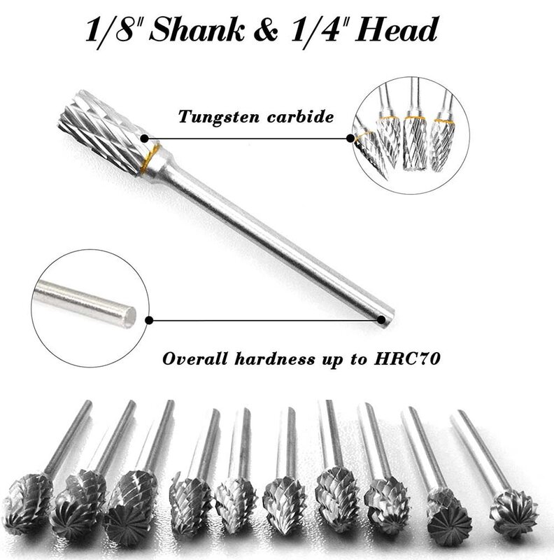 Nieuwe 10 Pcs 1/8 "Shank Tungsten Carbide Frees Rotary Tool Burr Double Diamond Cut Rotary Dremel Gereedschap Elektrische slijpen
