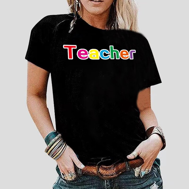 Модные топы, футболка с принтом серии учителя, с коротким рукавом, женская летняя повседневная футболка с коротким рукавом и круглым вырезом, женская одежда, уличная одежда