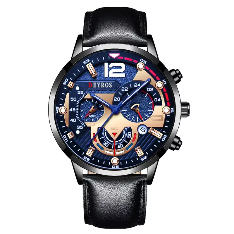Luxury Mens Watches Fashion Stainless Steel Quartz Wrist Watch Calendar Date Luminous Clock Men Business Casual Leather