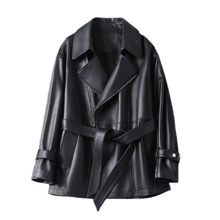 2023New Leather leather coat for women,medium long suit collar motorcycle jacket,spring/autumn  new style oversize coat