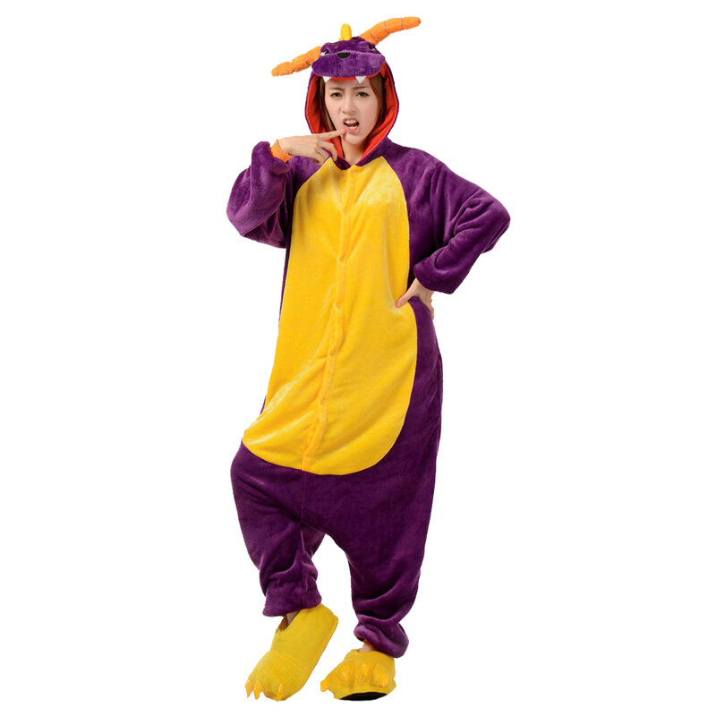 Пурпурный комбинезон с капюшоном и маленьким динозавром, женская пижама для Хэллоуина, костюм животного, косплей, одежда кигуруми, плюшевая Женская одежда для сна
