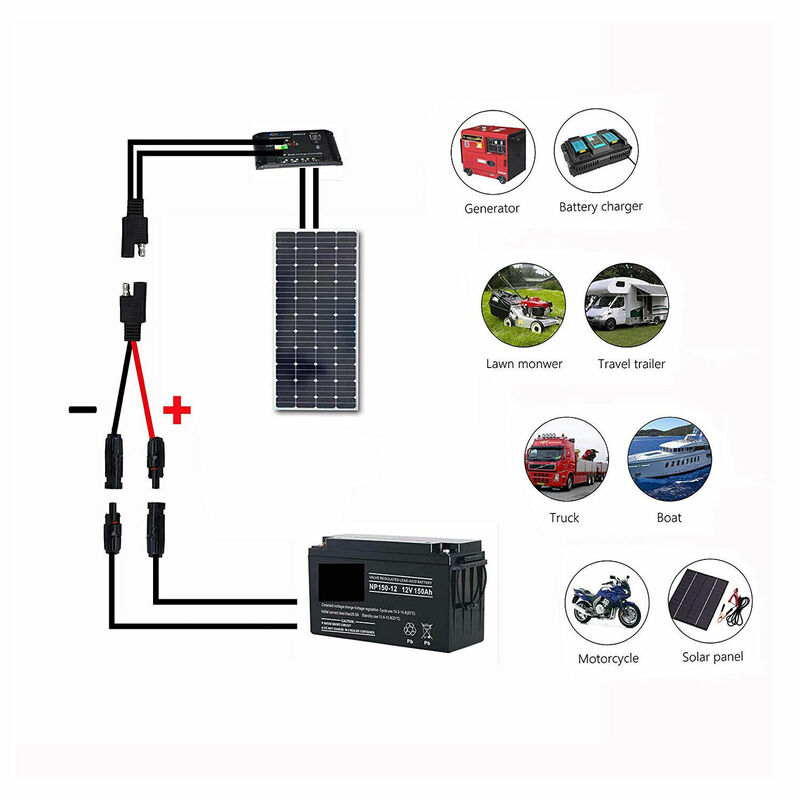 Solar Panel To SAE RV Battery Power Adapter 10AWG Cable Conector Charger Kit with SAE Adapter 2ft/60cm