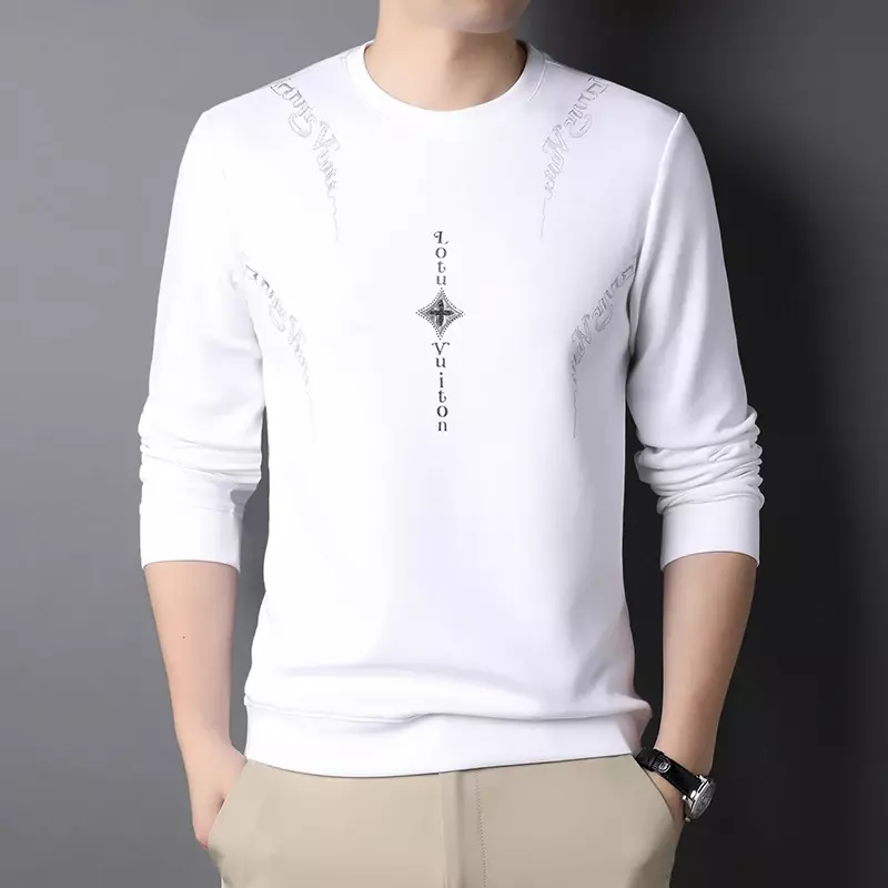 Spring Men's New Fashionable Round Neck Personalized Printing Trend Versatile Pullover, Casual Wear Solid Color Sportswear