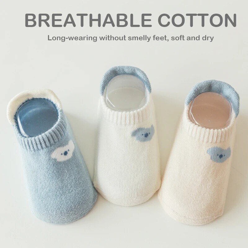 Modamama – chaussettes de sol antidérapantes pour bébé, ensemble de 3 pièces, couleur unie, en coton peigné, semelle en Silicone