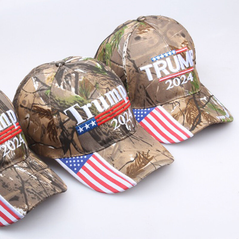 เย็บปักถักร้อย Camouflage Donald Trump 2024หมวก USA ธงเบสบอล Caps เก็บ America Great อีกครั้ง Snapback President หมวก Peaked หมวก
