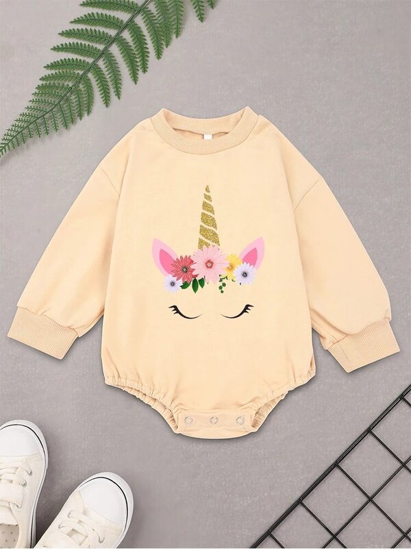Cute Unicorn Baby Girl Clothes Long Sleeve Onesie Aesthetic Cartoon Beautiful Toddler Jumpsuit Sweatshirt High Quality Dropship
