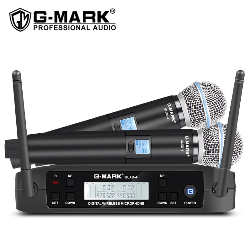Mikrofon Nirkabel G-MARK D4 Profesional UHF Mikrofon Dinamis Frekuensi Otomatis untuk Acara Gereja Panggung Rapat Karaoke