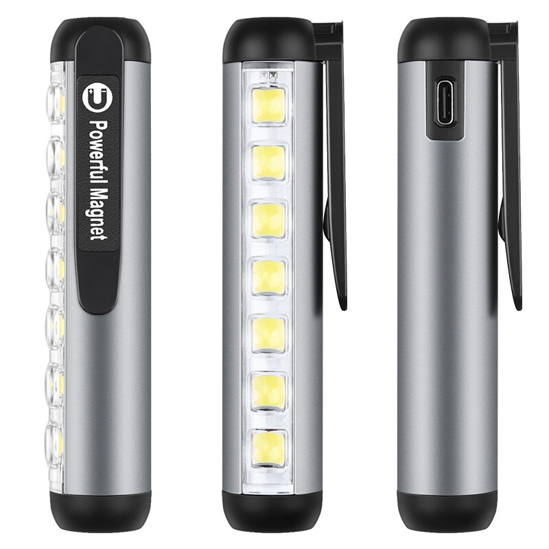 Lanterna LED recarregável de alta potência, luz de trabalho magnética, tochas COB, lanterna de acampamento ao ar livre, bateria 18650, 2pcs