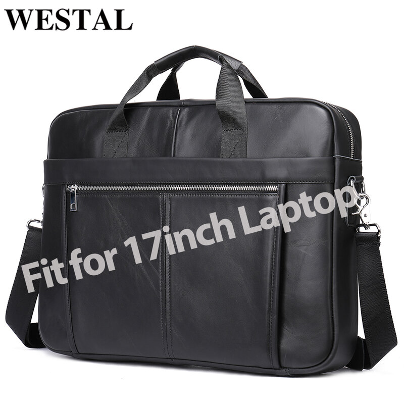 WESTAL-bolso para portátil de 17 pulgadas para hombre, maletines de cuero genuino, bolsos para documentos a4, bolso de negocios de cuero, 5013