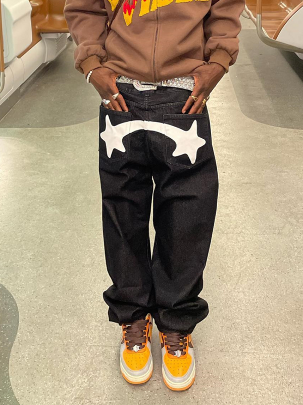 พิมพ์ Casual กางเกงยีนส์ผู้ชายแฟชั่นการออกแบบ Y2K Retro หลวมตรงกางเกงยีนส์กางเกงผู้ชายและผู้หญิง Hip Hop กางเกง Ins ขายร้อน