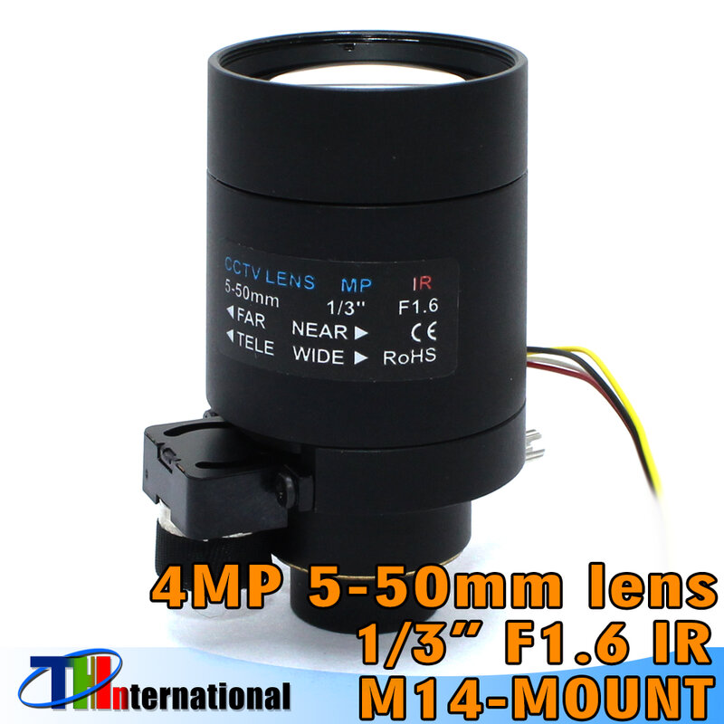 Kamera CCTV otomatis pasang D14 lensa Varifocal 2MP/4MP 5-50mm sekitar 100m untuk Kamera CCTV Analog/720P/1080P AHD/CVI/TVI/IP