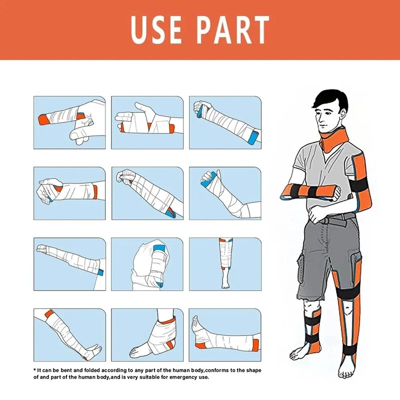 Rolo de tala médico para sobrevivência de emergência, fratura de primeiros socorros, fixo para pescoço, perna, braço, chaves, suportes, resgate pet