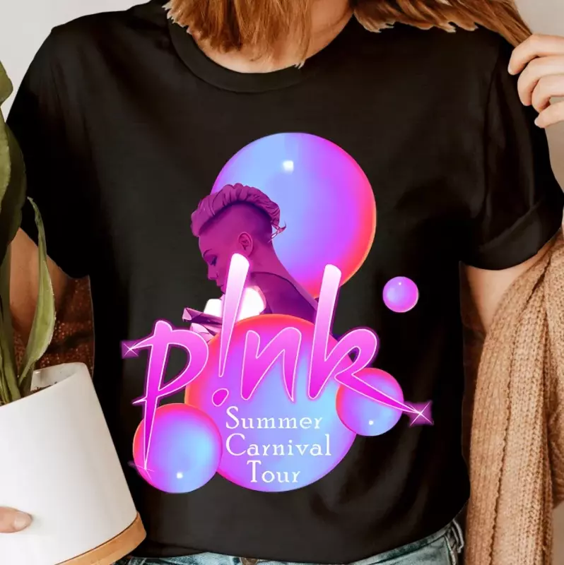 男性と女性のためのモーダルグラフィックTシャツ,ピンクのカーニバルミュージックツアー,ユニセックスの美的服,夏のファッション,p!nk