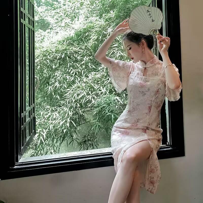 Vestido Cheongsam de encaje mejorado para mujer, elegante Vestido Oriental Delgado, moda de primavera y verano, nuevo estilo chino