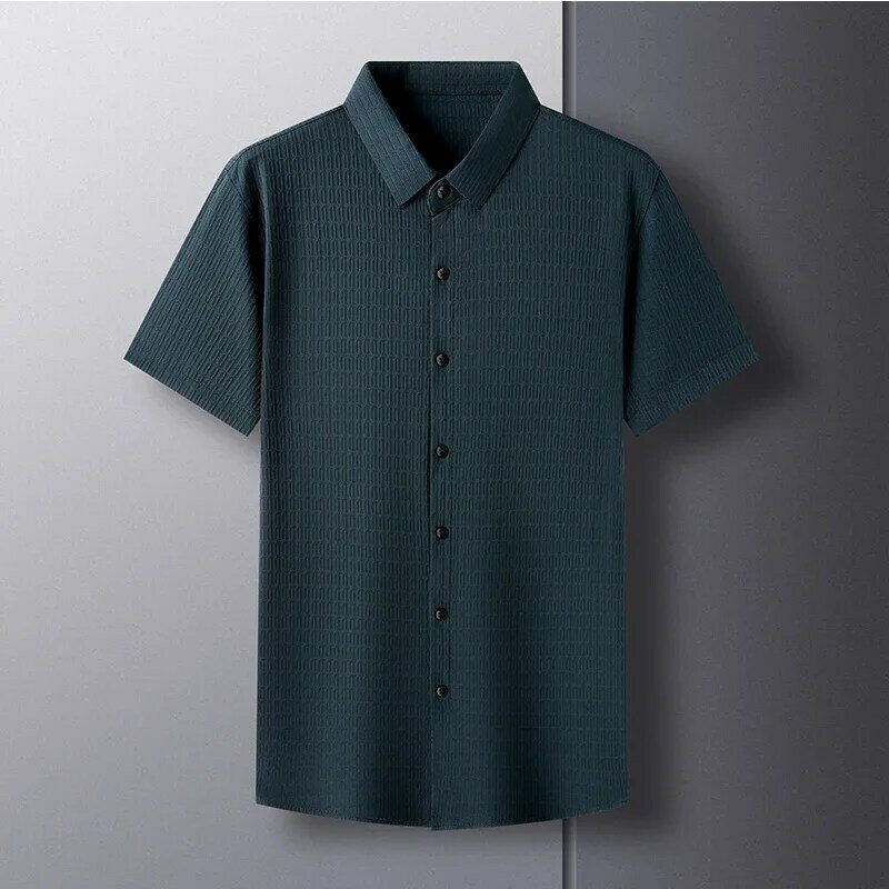 Men's Summer Non Ironing Business Casual Short Sleeved Shirt Fashion Solid Color Versatile Breathable Antibacterial