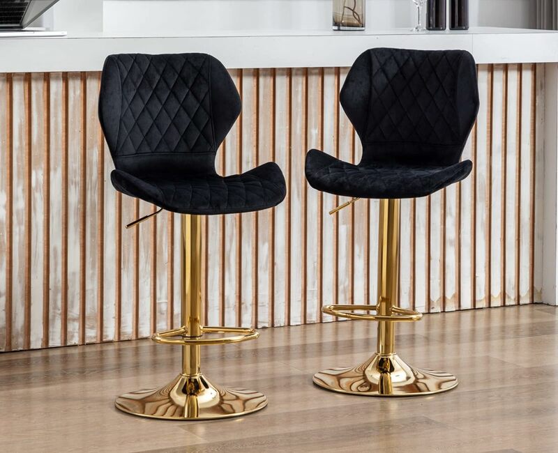 Velvet Bar Stools Set of 2 Counter Height Barstools with Back Swivel Bar Chairs with Gold Base Adjustable Island Stools for Bar