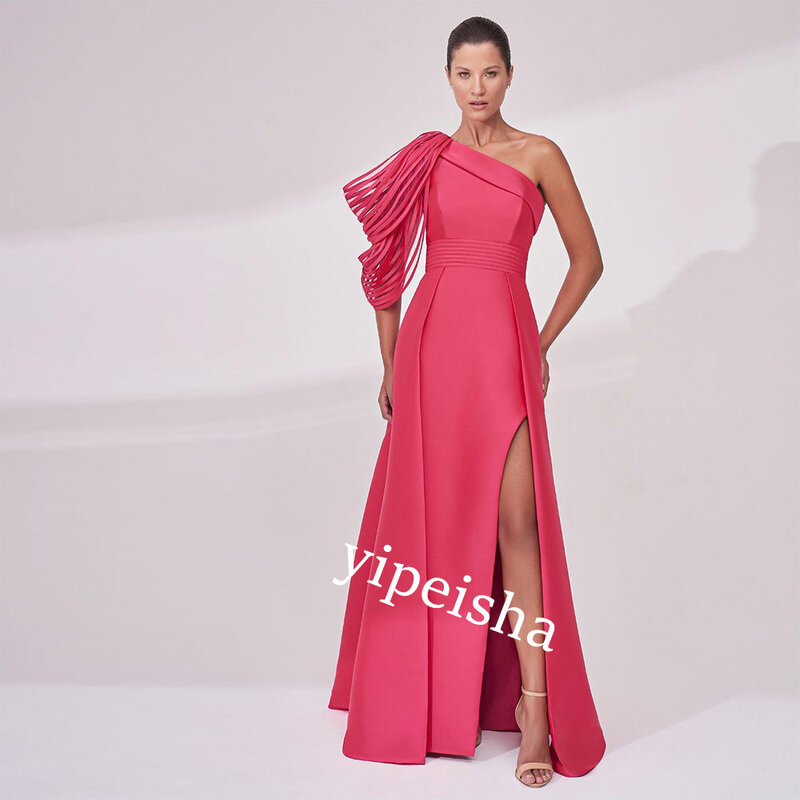 Saudi Arabia Ball Dress Evening Satin Pleat Party A-line One-shoulder Bespoke Occasion Gown Long Dresses  