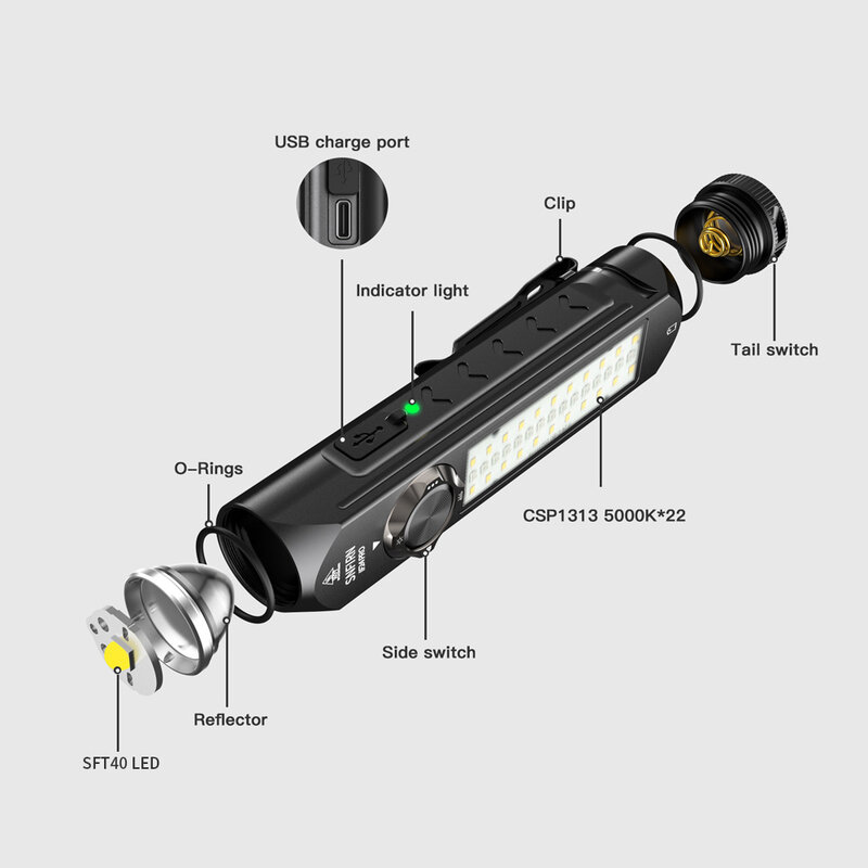 Sofirn IF24 PRO SFT40 senter LED 1800lm, lampu ekor magnetik LED 18650 dapat diisi ulang RGB Buck Driver titik banjir dengan tutup belakang