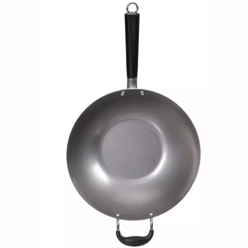 IMUSA 14 inch carbon steel natural interior wok with helper Bakelite handle