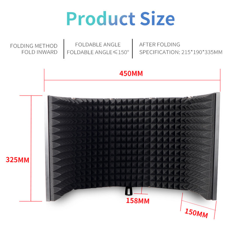 G-MARK 5 Panel Reflection Filters Professional Studio Recording Microphone Isolation Shield Suitable For Any Condenser Mic